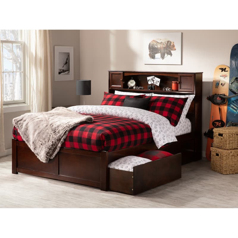 AFI Newport Full Size Platform Bed with Footboard & Storage Drawers in Walnut - Walnut - Full