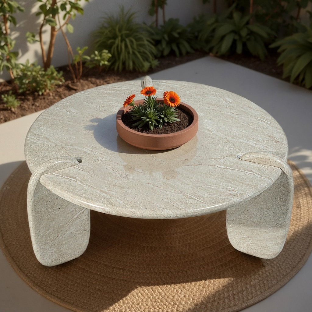 Grover Outdoor Faux Stone Coffee Table in White