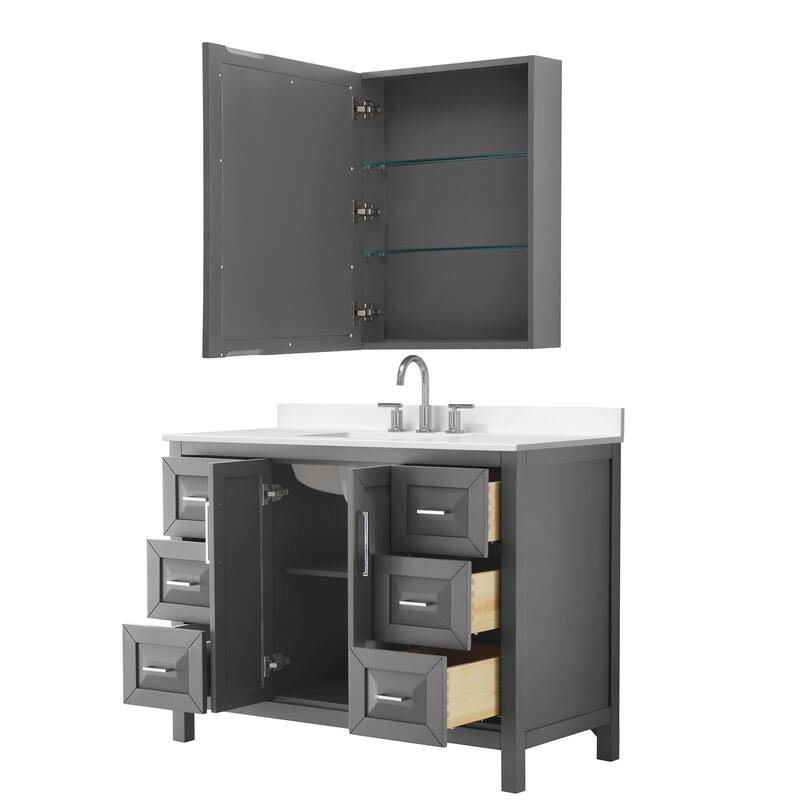 Daria 48-inch Single Vanity, 3 Hole Quartz Top, Med Cabinet