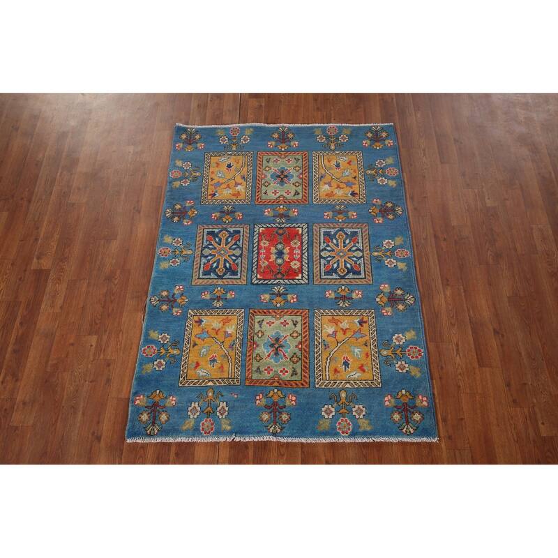 Garden Design Kazak Oriental Accent Rug Hand-Knotted Wool Carpet - 3'8" x 4'11"