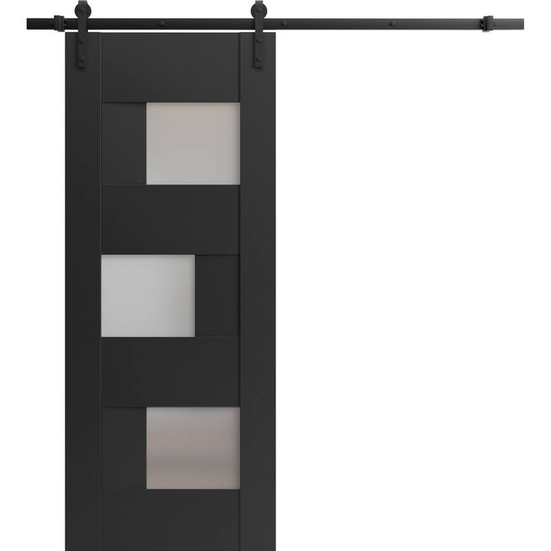 Sturdy Barn Door | Sete 6933 Matte Black with Frosted Glass - 18" x 80"