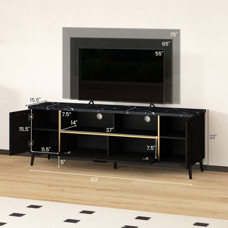Gymax Mid Century Modern Entertainment Center 63-Inch TV Stand for TVs