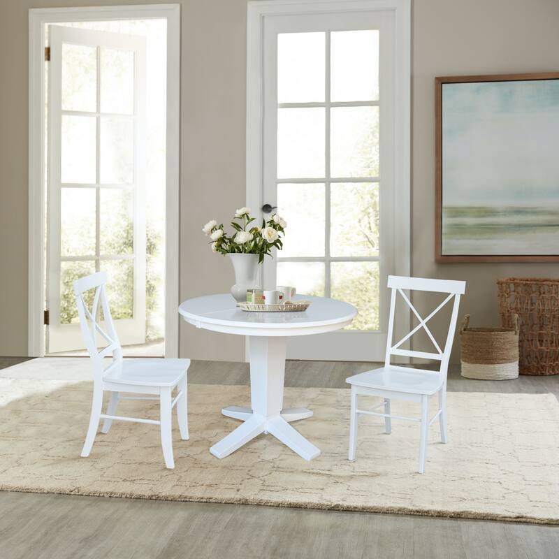 36 in Round Extension Dining Table with 12 in Leaf and Dining Chairs