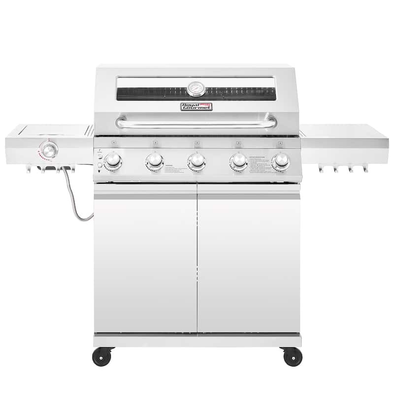 Royal Gourmet Deluxe Stainless Steel 5-Burner Gas Grill - Propane Gas - Silver
