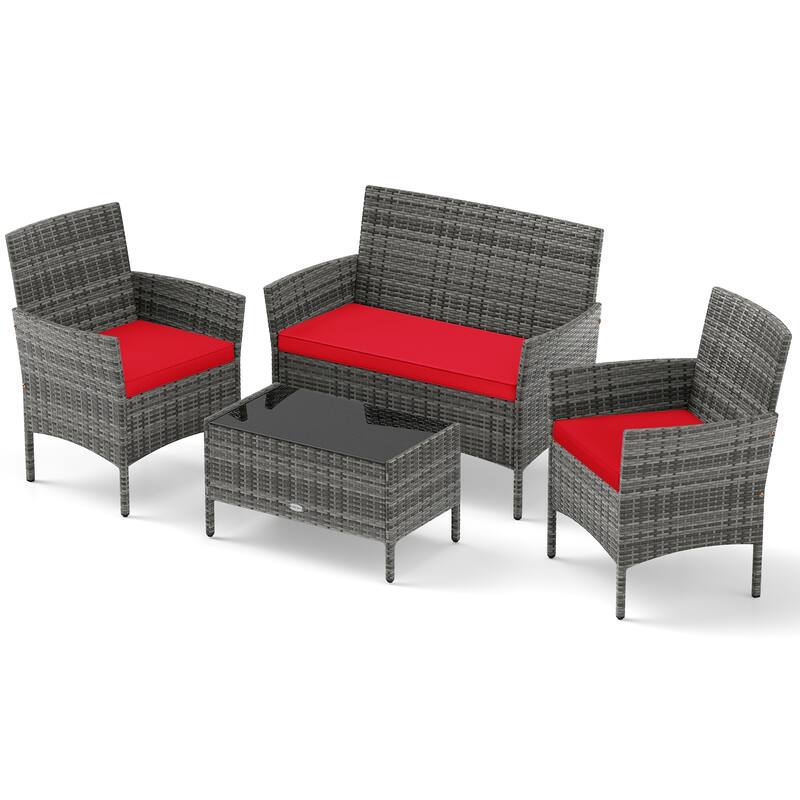 Gymax Set Of 4 Patio Furniture Set w/Washable Cushions & Tempered