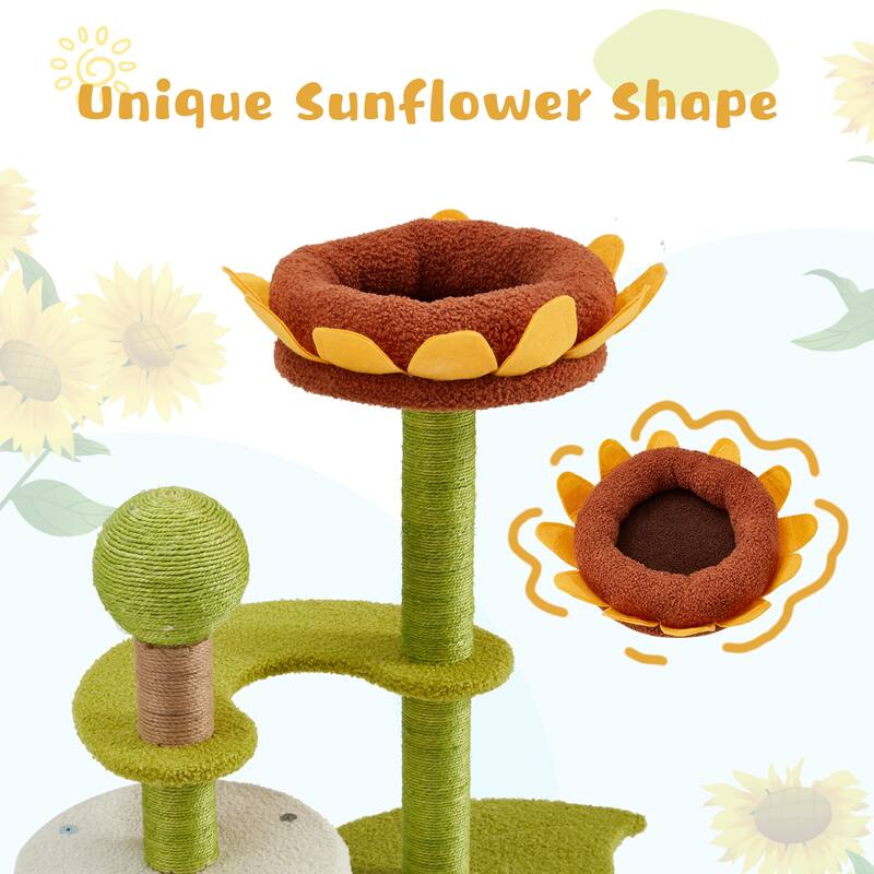 Sunflower Cat Tree, Multi-Functional Cozy Cat Tower, Cat Condo for Indoor Cats