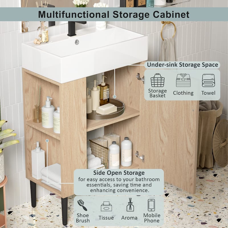Roomfitters 21.6" Bathroom Vanity with Ceramic Sink, Combo Storage Cabinet with Left Side Organizer
