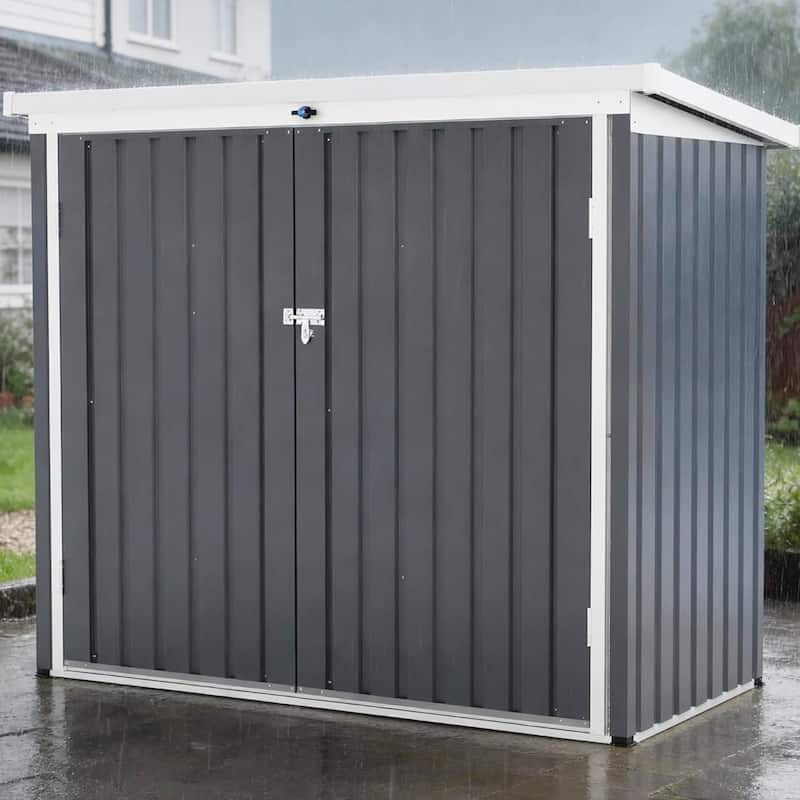 Outdoor Trash Can Storage Box with Lock Latch for Backyard, Patio & Garden Tool Organization - Grey