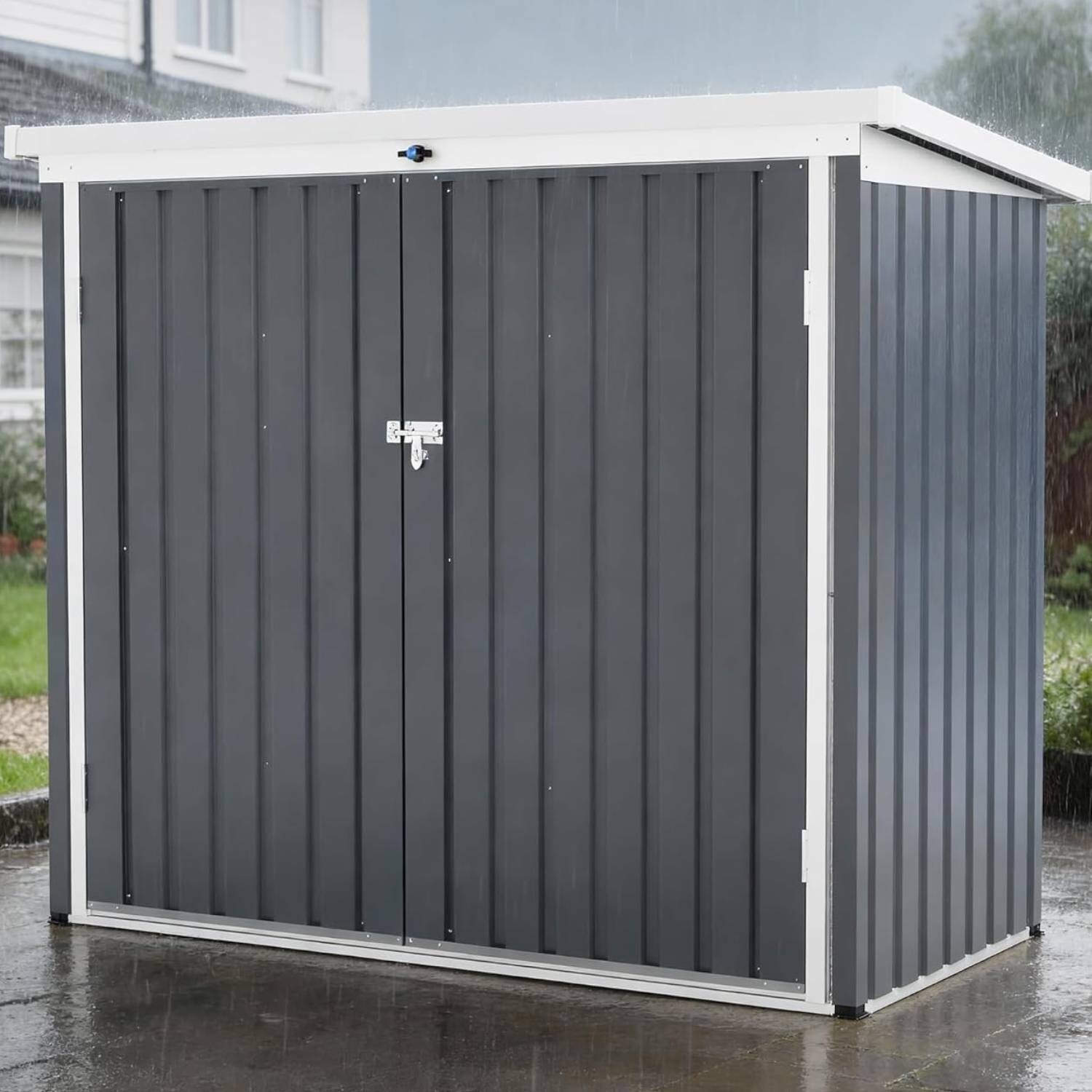 Outdoor Trash Can Storage Box with Lock Latch for Backyard, Patio