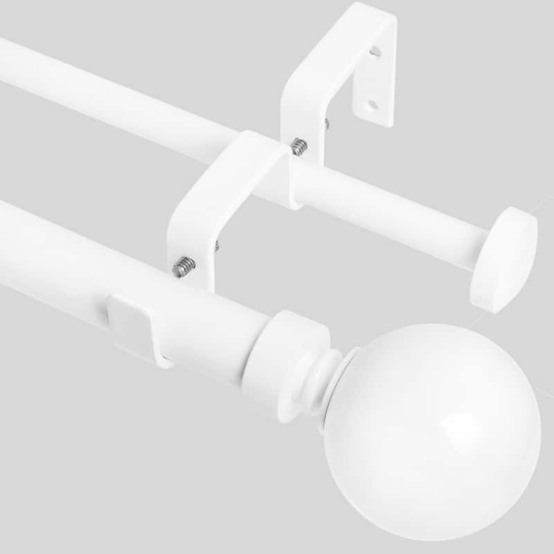 Meriville 1-Inch Diameter Steel Ball Double Window Curtain Rod with End Cap finial - Glossy White - 28"-48"