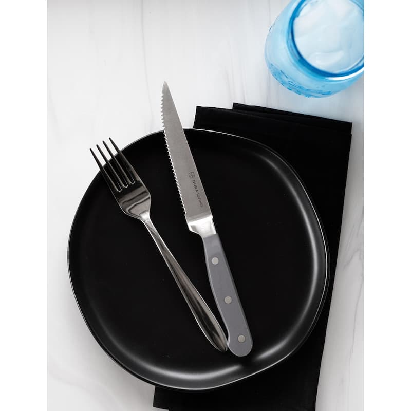 8-Piece Steak Knife Set - High Carbon Stainless Steel Serrated Blades, Ergonomic Handles, Black