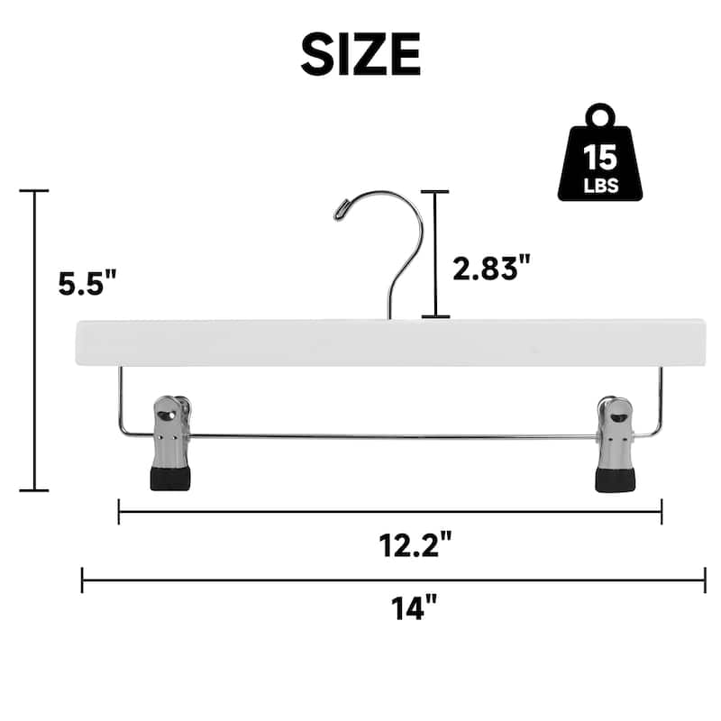 BP4U Premium Wooden Pants Hangers with Adjustable Clips, Solid Wood Skirt Hangers for Jeans, Slacks, Dresses