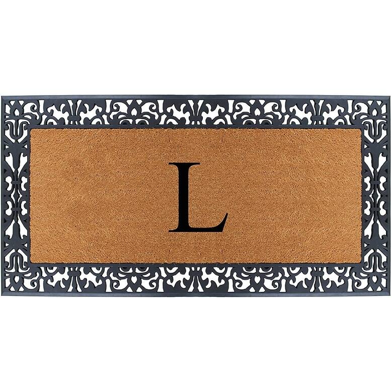 A1HC Rubber and Coir Paisley Border Heavy Duty Non-Slip Durable Double Door Monogrammed Doormat 30"X60", Black