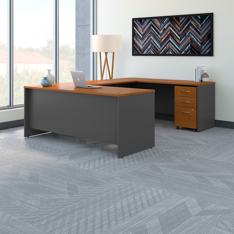 Series C 72W U Shaped Desk with Drawers by Bush Business Furniture - Natural Cherry/Graphite Gray