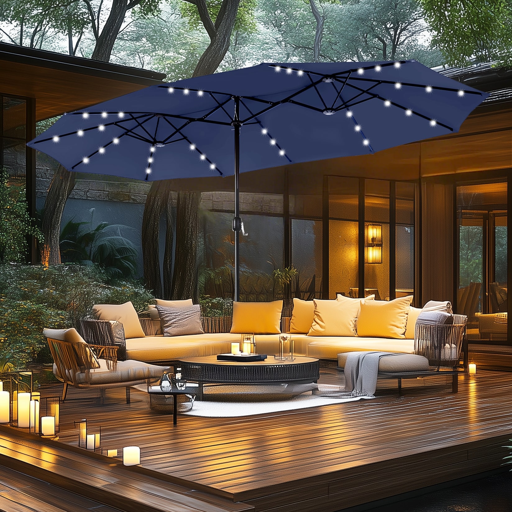 double top market patio umbrella with base 15 ft. Sided Stand providing peace of mind MAISON ARTS 15-foot Rectangular Crank