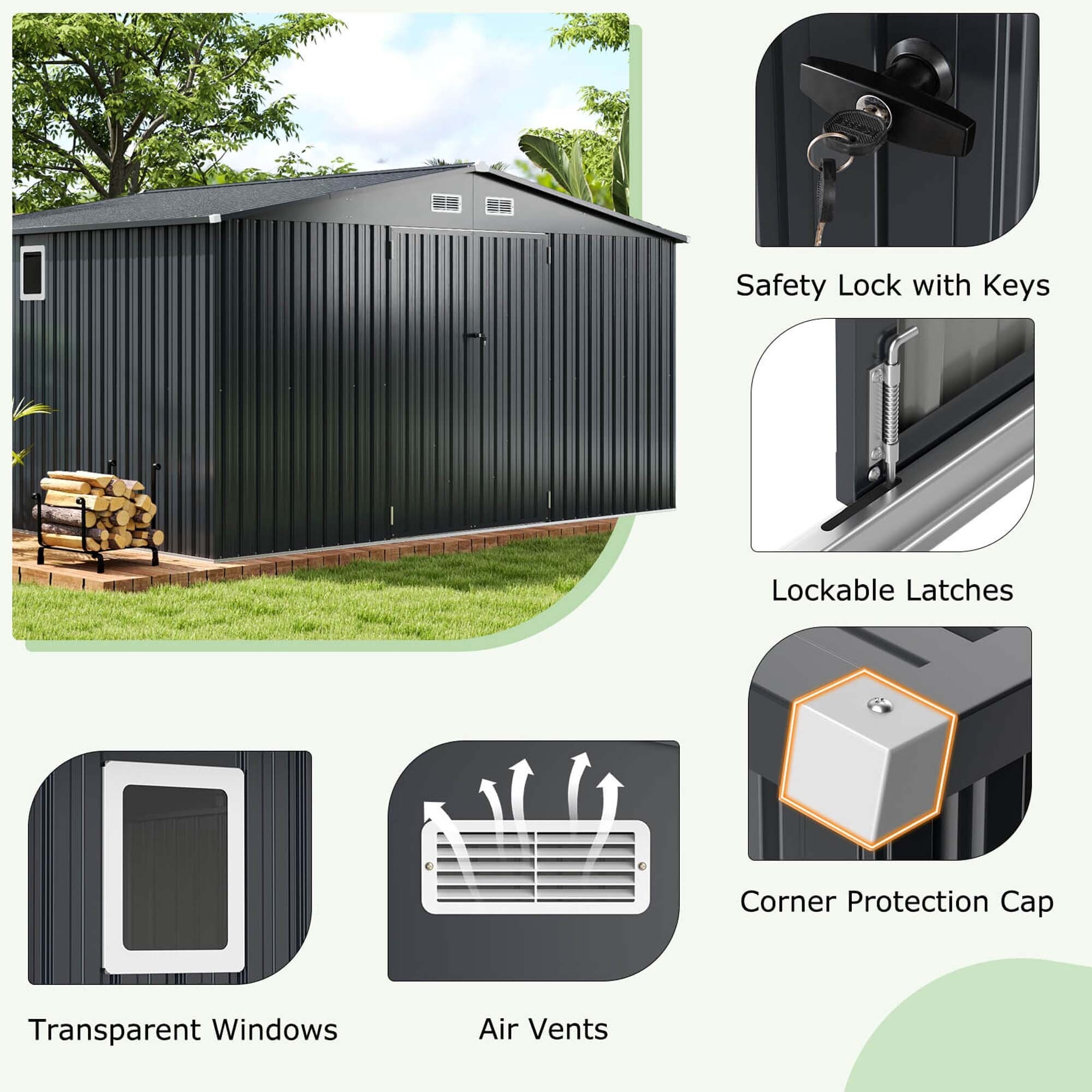 Costway 12 x 9.8 FT Outdoor Storage Shed All-Weather & Rustproof