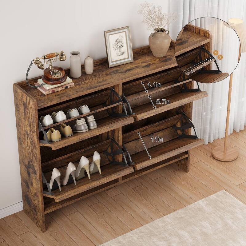 Drawer Wooden Shoe Cabinet with Adjustable Shelves - Retro - 4 Drawer