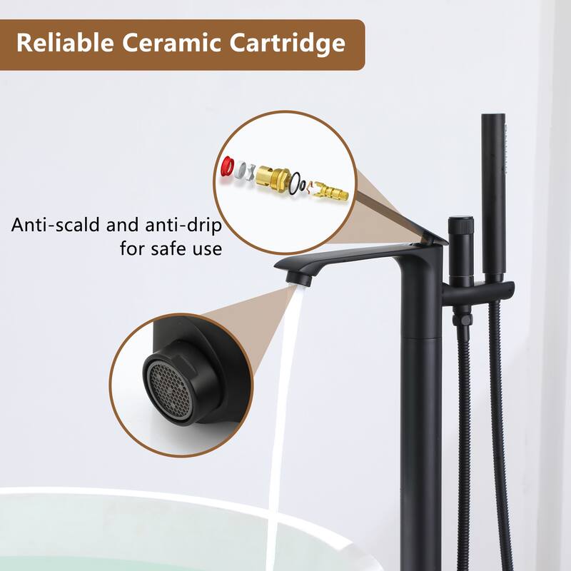 Bathtub Faucet, Floor Mount Free Standing Bathtub Faucet Tub Filler w/ Handheld Shower