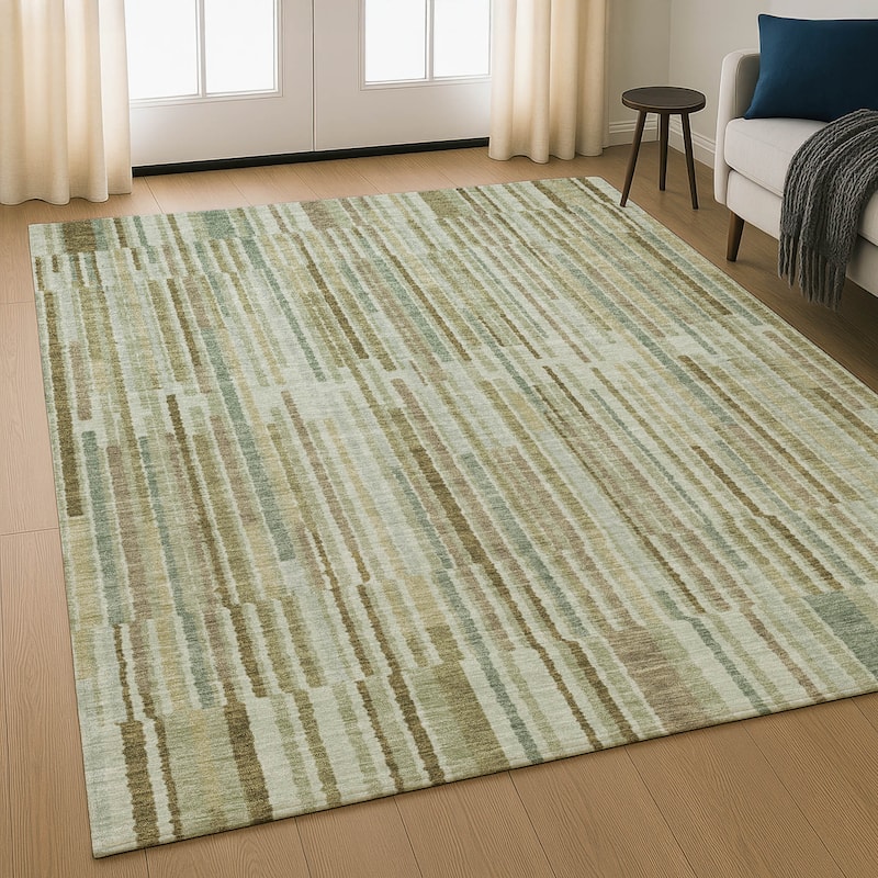 Premium Washable Super Soft Stripe Stack Mayfield Rug - Khaki - 5' x 7'6"