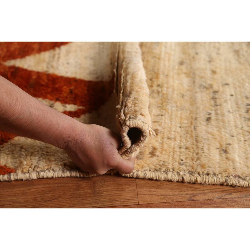 Hand Knotted Oriental 100% Wool Carpet Modern Geometric Beige & Ivories Moroccan Area Rug - 7' 9'' X 5' 9''