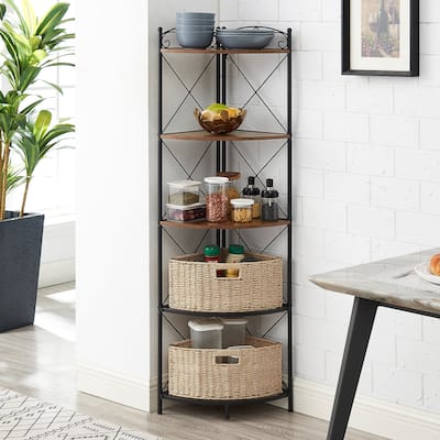 VECELO 5-Tiers Corner Storage Cabinet with Wooden Shelves, Free-Standing Organizer for Compact Space in Living Room/Bedroom