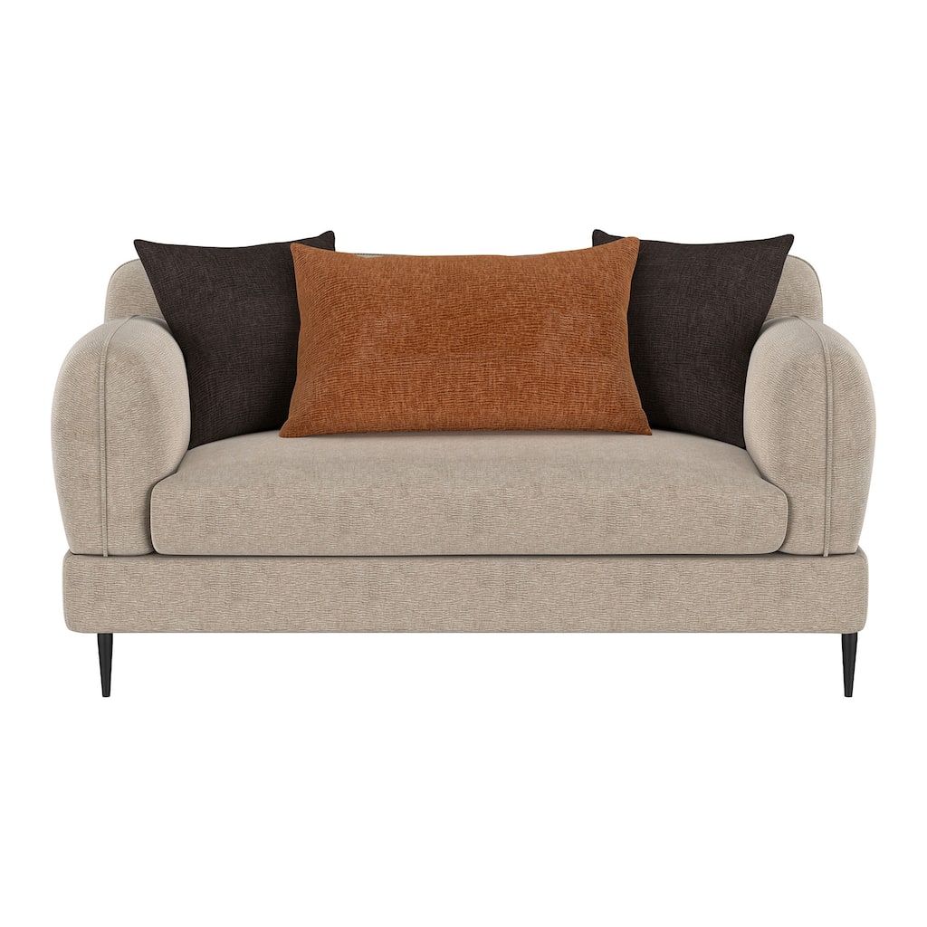 Chenille Upholstered Loveseat with Sculpted Track Arm in Latte