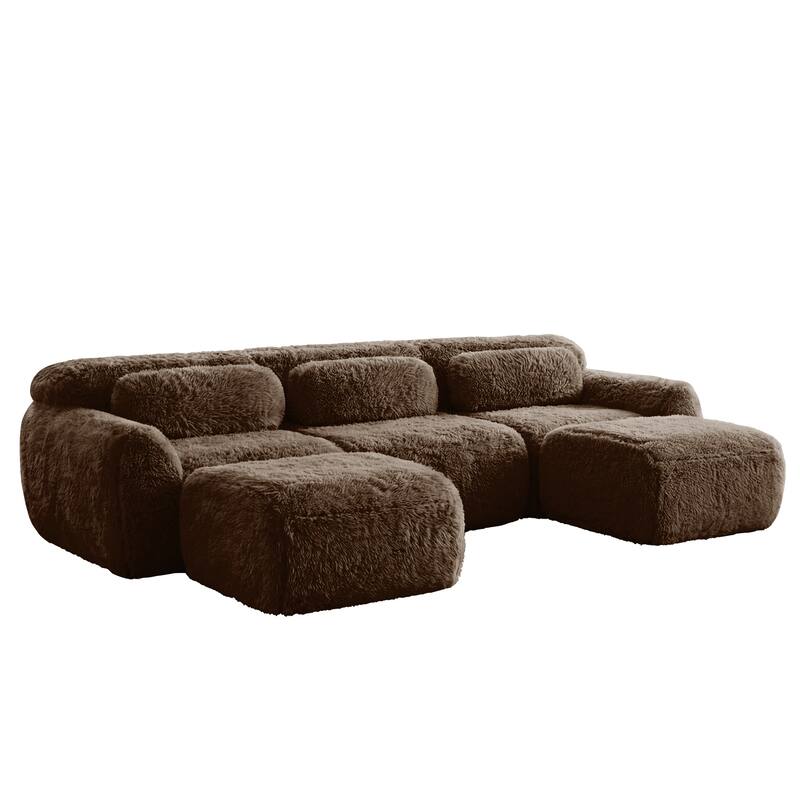 Homy Casa Chocolate Plush Fabric Non-Slip Modular Floor Sofa Sectional