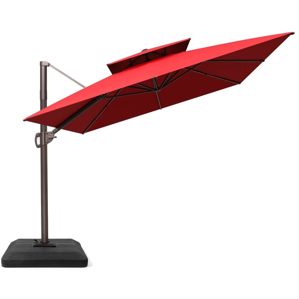 9x12 FT Rectangular Aluminum Outdoor Patio Double Top Cantilever Offset Umbrella with Weight Base