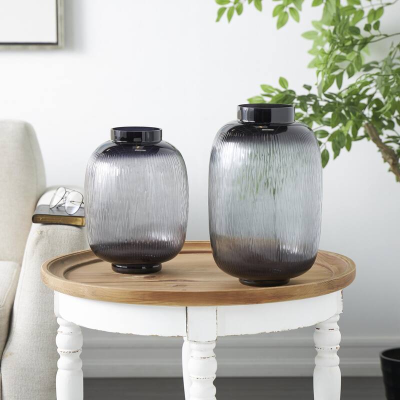 Glass Textured Ombre Decorative Vase - Set of 2 Black - Roche River Decor