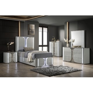Furniture of America Sherri Modern 6-Piece Light Grey Solid Wood Kids Platform Bedroom Set with LED