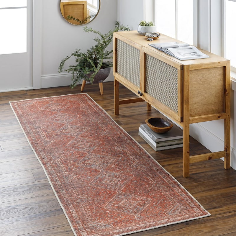 Livabliss Traditional Amelie Medallion Washable Area Rug - 2'7" x 7'10" - Red/Blue