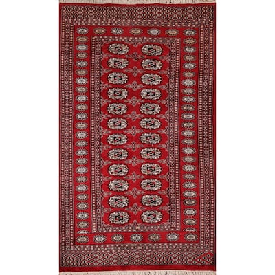 Red Geometric Bokhara Vintage Accent Rug Hand-Knotted Wool Carpet - 3'2" x 5'1"