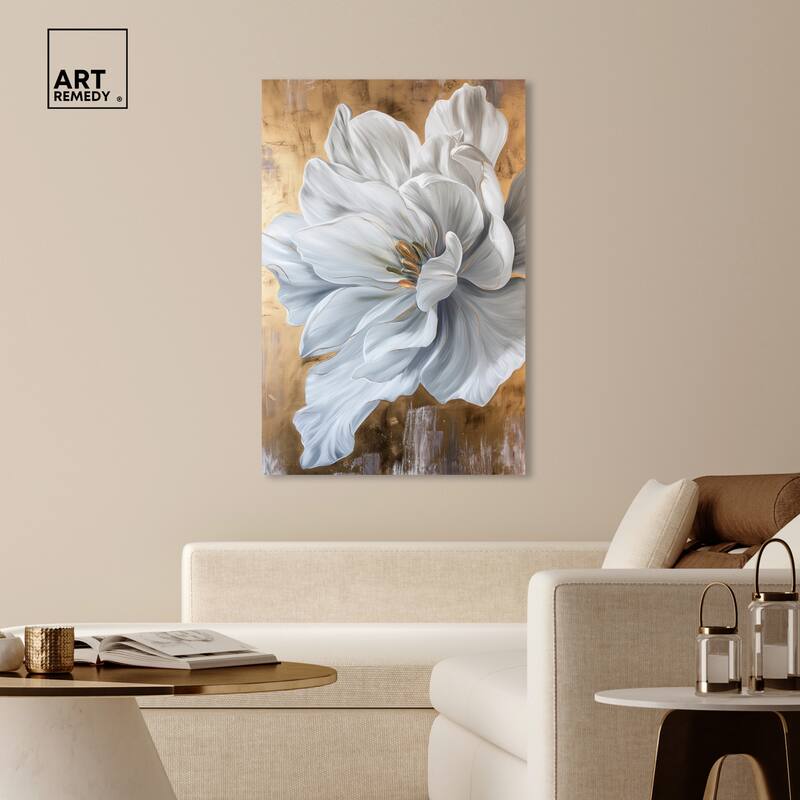 Art Remedy Bloom White Petals Gallery Wrapped Floral Fine 1 Piece Canvas Wall Art