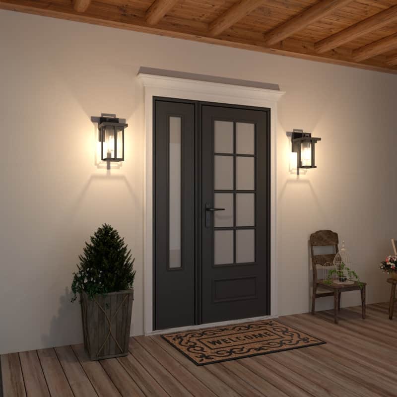 Acroma - 1 Light Steel & Glass Lantern Dimmable Outdoor Wall Light