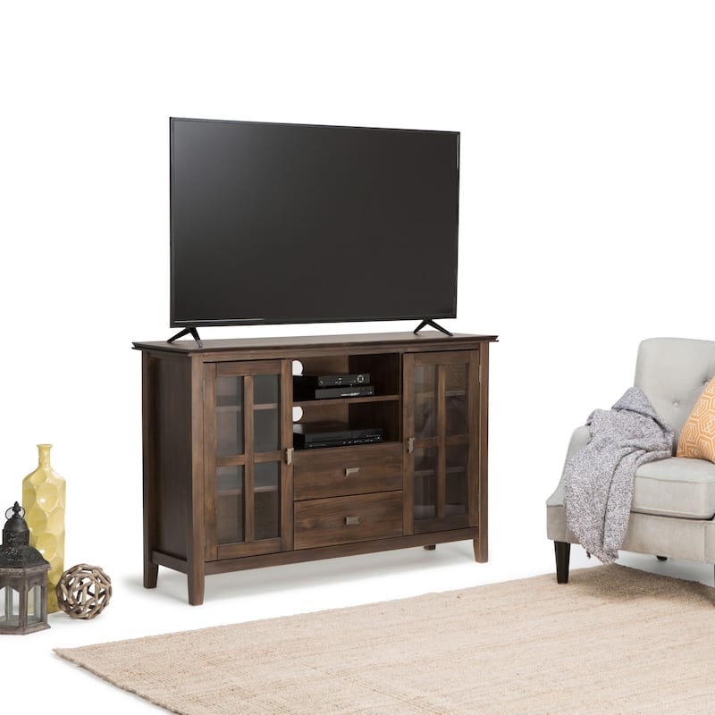 WYNDENHALL Stratford 53-inch Solid Wood TV Media Stand - 53 inch wide - Natural Aged Brown