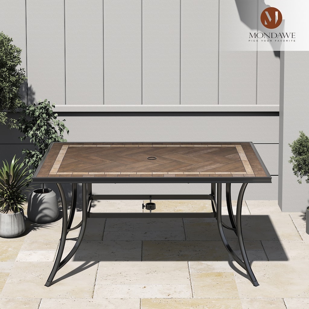 ceramic patio table with umbrella hole Rust-Free Aluminum Ceramic Tile Top Outdoor Patio Rectangular Dining Table  with Umbrella Hole - Overstock