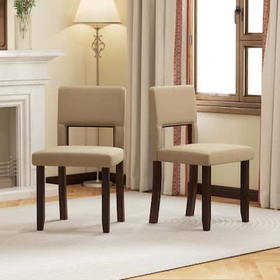 2/4 PCS Wooden Dining Chairs Linen Fabric Kitchen Armless Chairs
