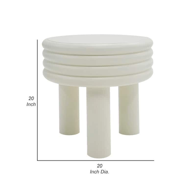 Cid Finley 20 Inch Side End Table, Round Tiered Design, White Gloss Wood