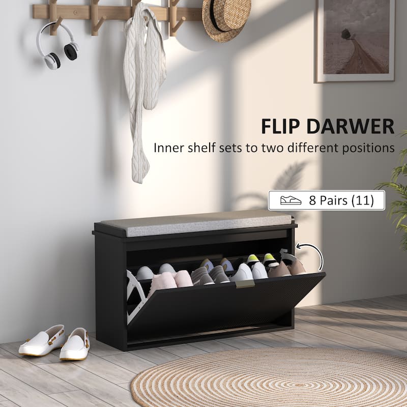 Particleboard and MDF Shoe Storage Bench with Cushion Seat and Drawer Cabinet