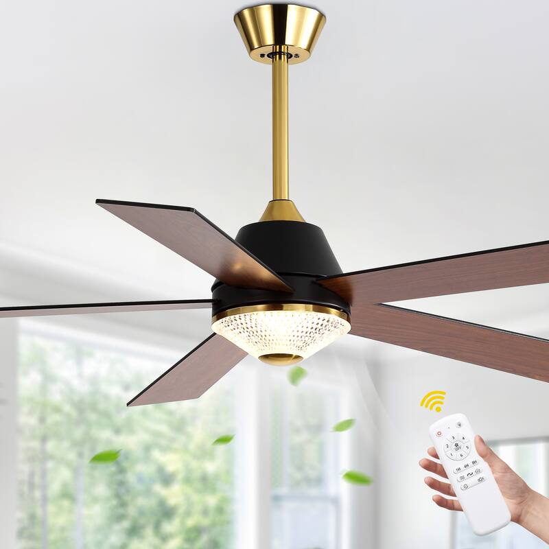 Oaks Aura 52" LED Dimmable Ceiling Fan,Modern Black Reversible Blades Fan Light,6 Speeds Quiet DC Motor with Remote for Indoor