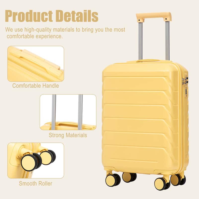20 Inch ABS Hard Shell Travel Checked Luggage, Scratch Resistant Surface Four Multi-Directional Wheels, With Combination Lock