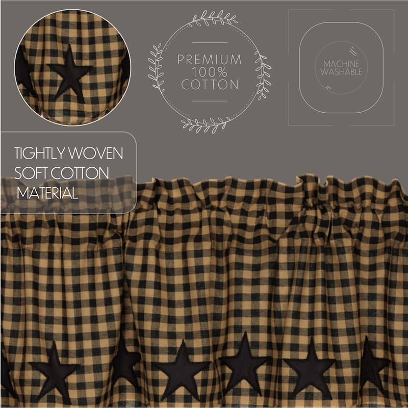 Primitive Kitchen Curtains Star Swag Pair Rod Pocket Cotton Star - Swag 36x36x16