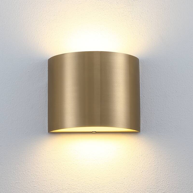 Outdoor 16Watt LED Wall Sconce Light - Brass - 7 in. W