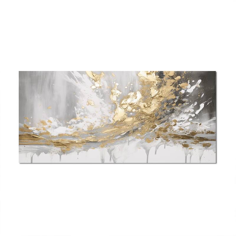 Designart "Gold and White Colliding Abstract" Abstract Painting Canvas Wall Art