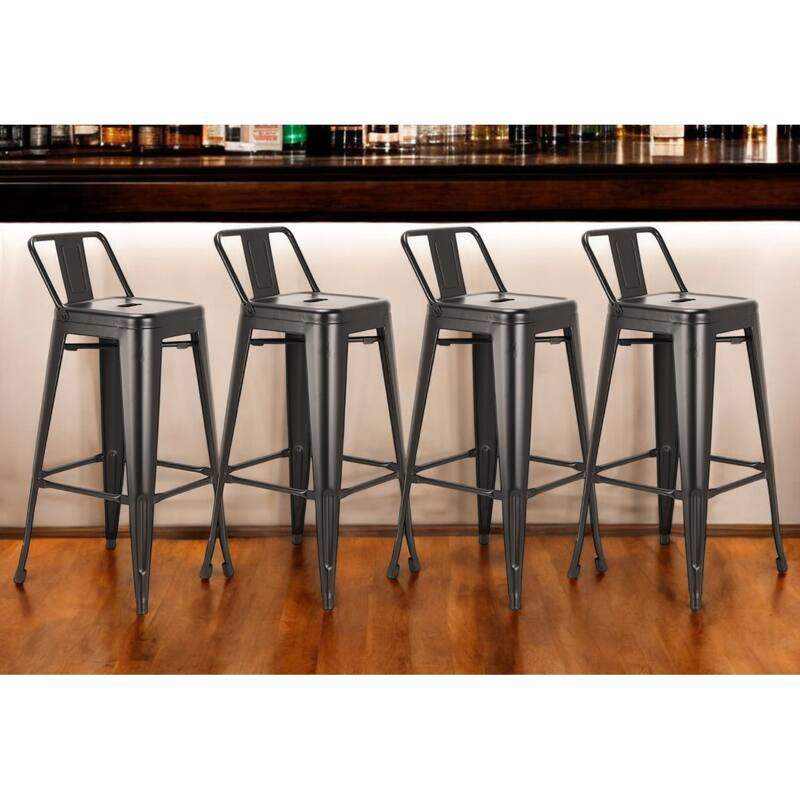HomeRoots Set of Four 26" Black Steel and Metal Low Back Counter Height Bar Chairs - Counter Height - Black - Set of 4