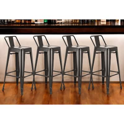 HomeRoots Set of Four 26" Black Steel and Metal Low Back Counter Height Bar Chairs