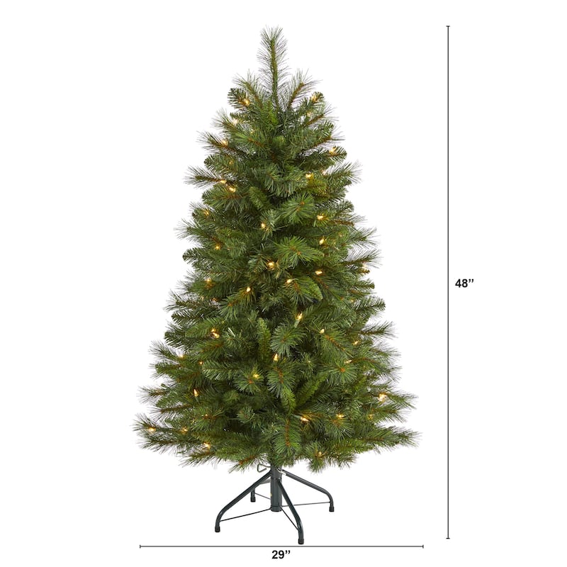 4ft. Mountain Pine Artificial Christmas Tree with 100 Clear Lights and 322 Bendable Branches - Petite X-Mas Tree for Tabletops