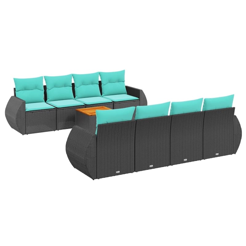vidaXL 9 Piece Patio Sofa Set with Cushions Black Poly Rattan - 21.7 x 24.4 x 27.2