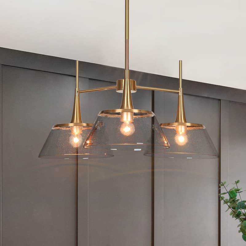 Mola Modern Gold 5-Light Wheel Chandelier Glass Cluster Pendant Lights for Dining Room - 3-Light