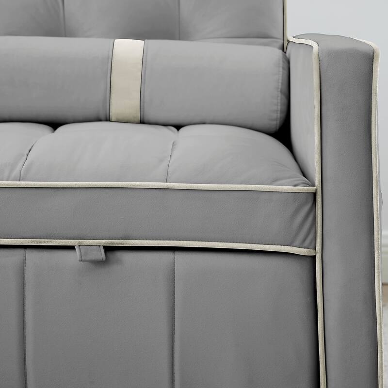 Velvet Pull Out Sleeper Sofa Bed, Adjustable Backrest Upholstered Tufted Couch Futon Sofa with 2 Pillows, Pockets